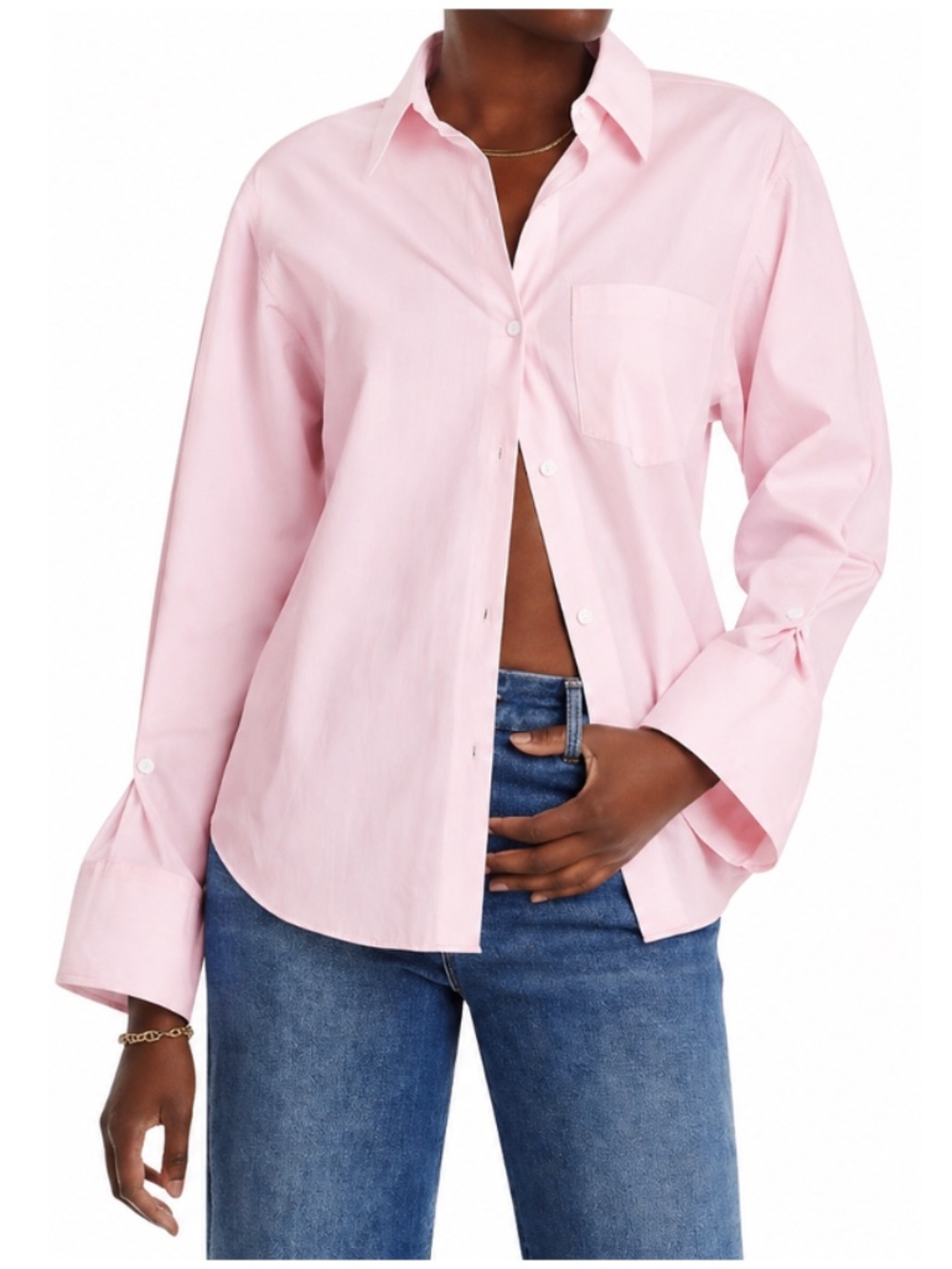 NWT Derek Lam 10 Crosby's Wesley cinched slev button down shirt lght Pink size 4